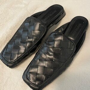 Black Italian Leather Mule Slide Loafer